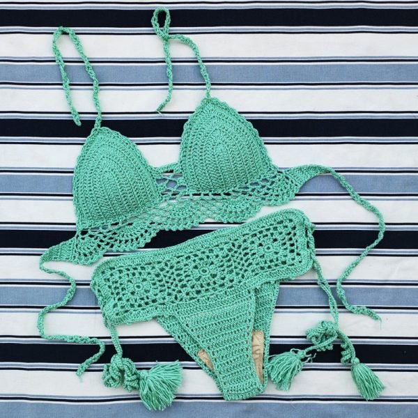 Handmade Crochet Push up Bikini Set Sexy Women Swimwear Crop Top Beach ...